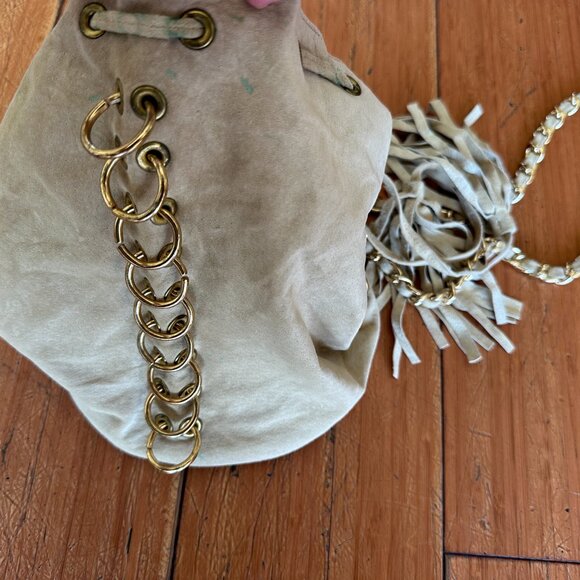 Vintage One of a Kind Made in USA Leather Chain Bucket Bag w/ Rings Grommets - Picture 7 of 17